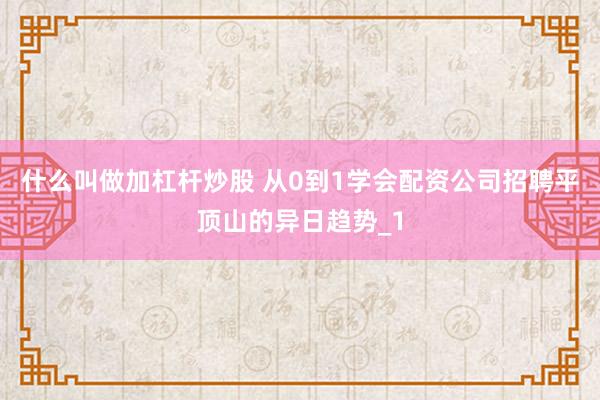 什么叫做加杠杆炒股 从0到1学会配资公司招聘平顶山的异日趋势_1
