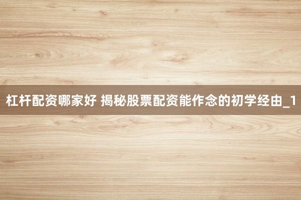 杠杆配资哪家好 揭秘股票配资能作念的初学经由_1